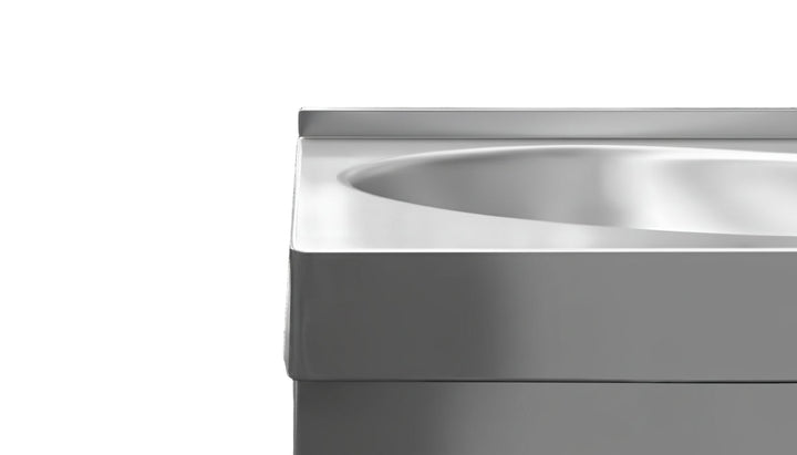 KRD Commercial Knee Control Hand wash sink Stainless steel TH-HWR44 with smooth rounded sink edge and high backsplash design.