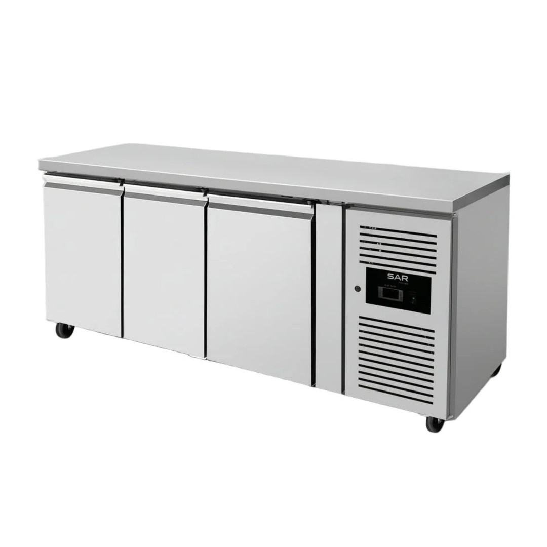 KRD Commercial Refrigerated Counter 3 Door Ventilated Depth 700mm 465Litres for commercial kitchen use.