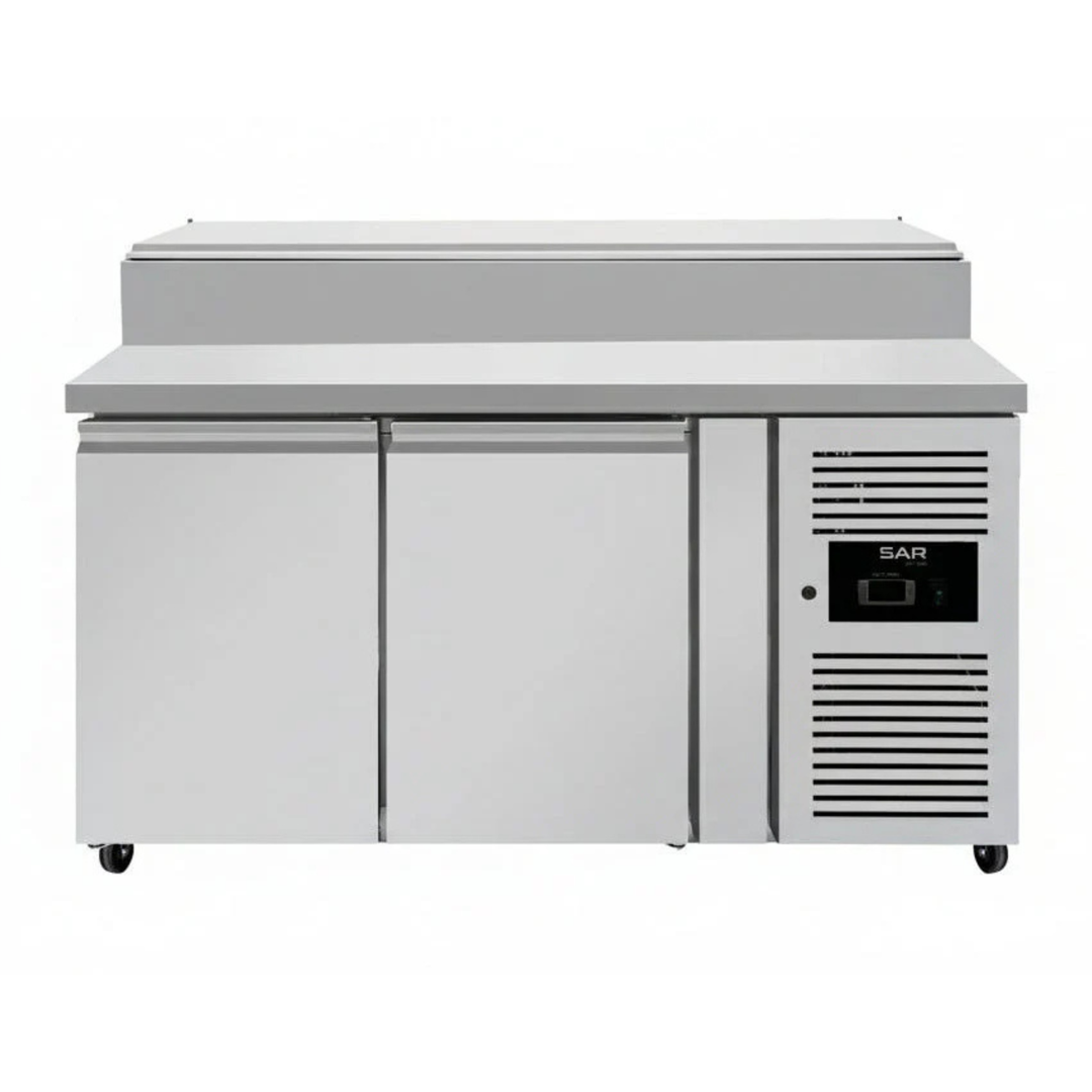 KRD Saladette Preparation Counter 2 doors 7x GN1/3 1510x800x1085mm, stainless steel, commercial fridge for food prep.