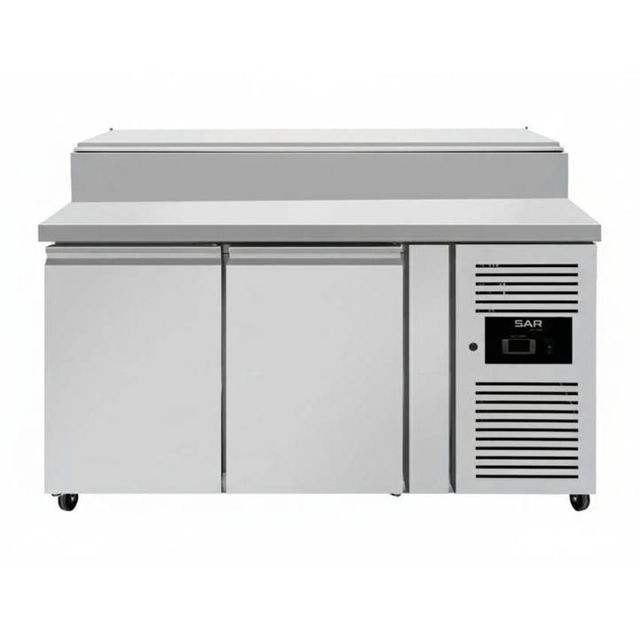 KRD Saladette Preparation Counter 2 doors 7x GN1/3 1510x800x1085mm, stainless steel, commercial fridge for food prep.