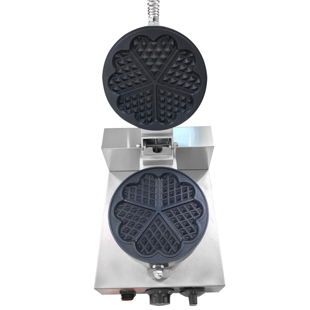 KRD Heavy Duty 1-Plate 5-heart electric waffle machine 1200W KR-HW5 with stainless steel housing and non-stick plates.
