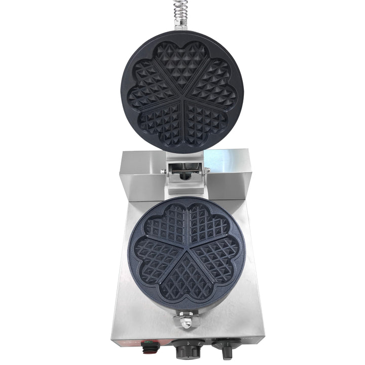 KRD Heavy Duty 1-Plate 5-heart electric waffle machine 1200W KR-HW5 with stainless steel housing and non-stick plates.