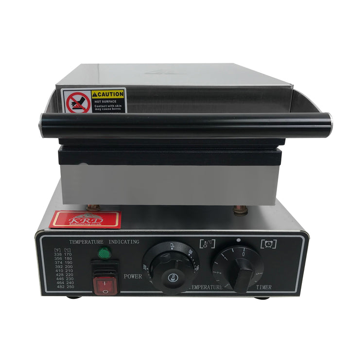 KRD Heavy Duty  Commercial Square 1-Plate Waffle Maker 1600W  KRW-4 with stainless steel finish and control panel.