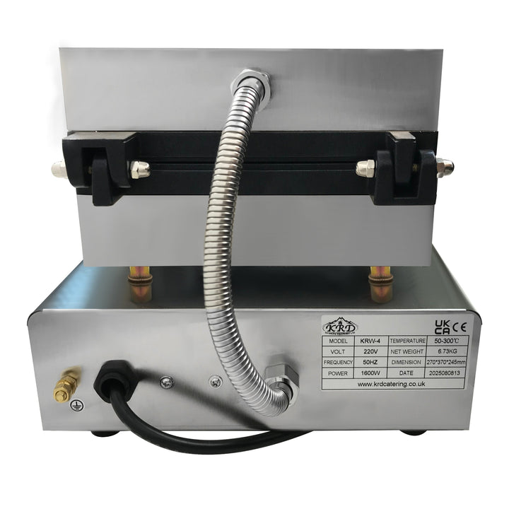 KRD Heavy Duty  Commercial Square 1-Plate Waffle Maker 1600W  KRW-4, stainless steel construction, designed for commercial kitchen equipment.