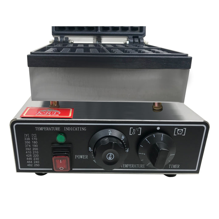 KRD Heavy Duty Commercial Square 1-Plate Waffle Maker 1600W KRW-4 featuring stainless steel body and temperature controls.