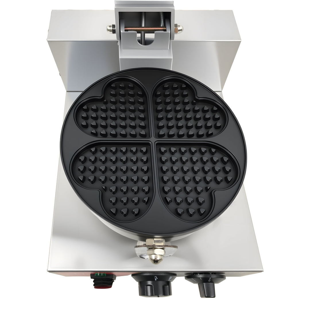 KRD Heavy Duty 1-Plate 4-heart electric waffle machine 1200W KR-HW4, stainless steel surface, commercial kitchen equipment.