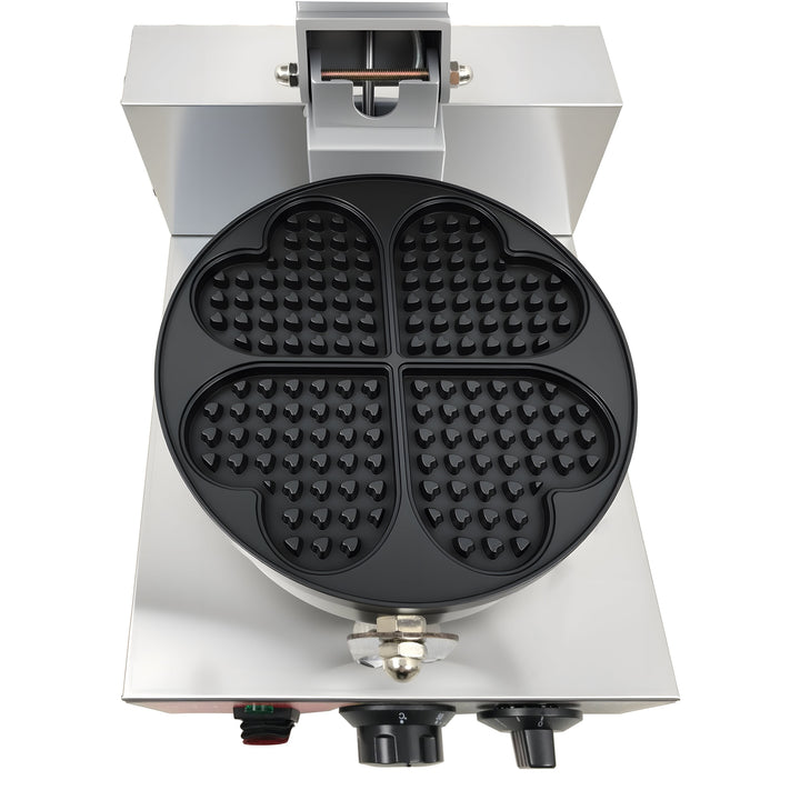 KRD Heavy Duty 1-Plate 4-heart electric waffle machine 1200W KR-HW4, stainless steel surface, commercial kitchen equipment.