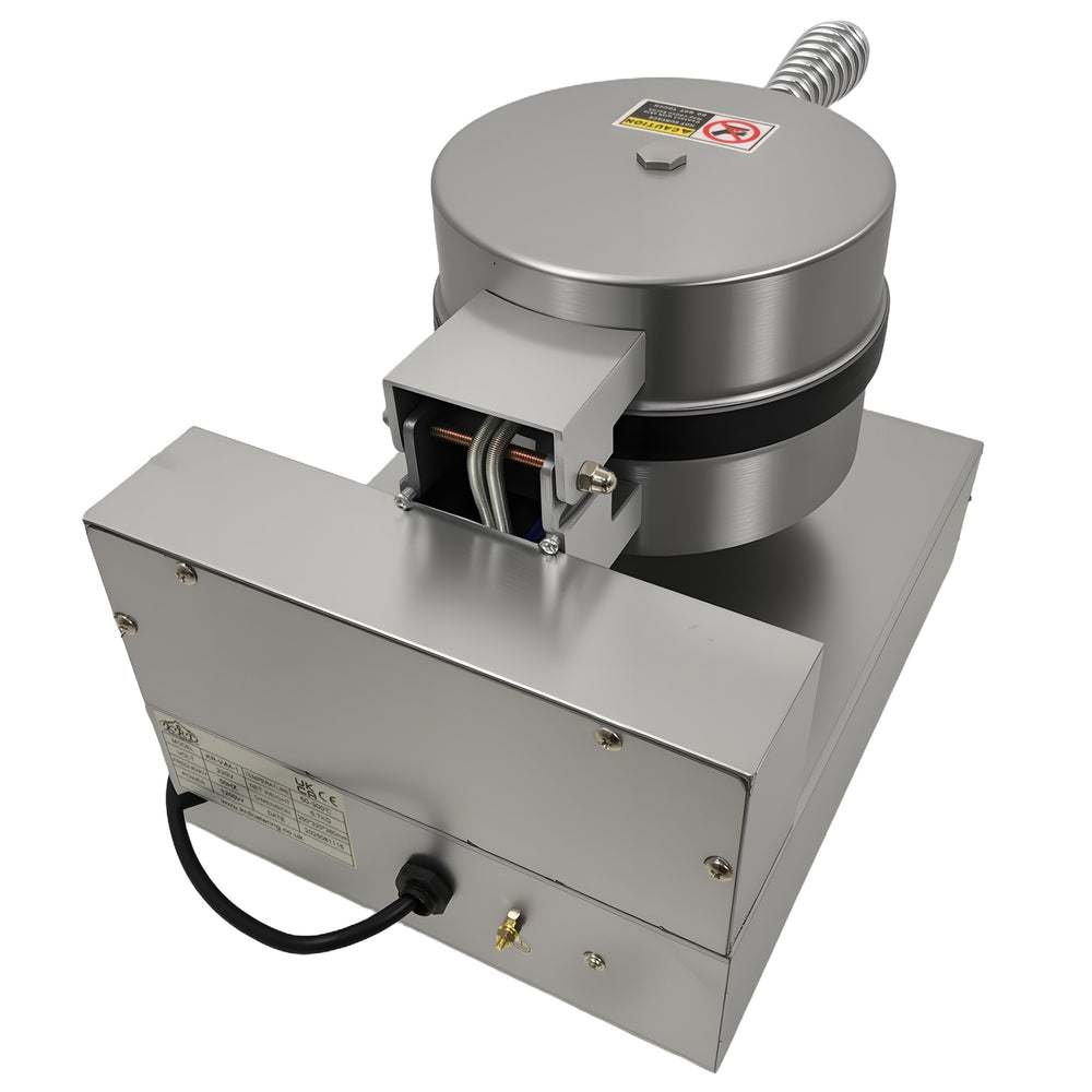 KRD Heavy Duty 1-Plate electric waffle machine 1200W KR-WM-1 back view showcasing stainless steel build and features.