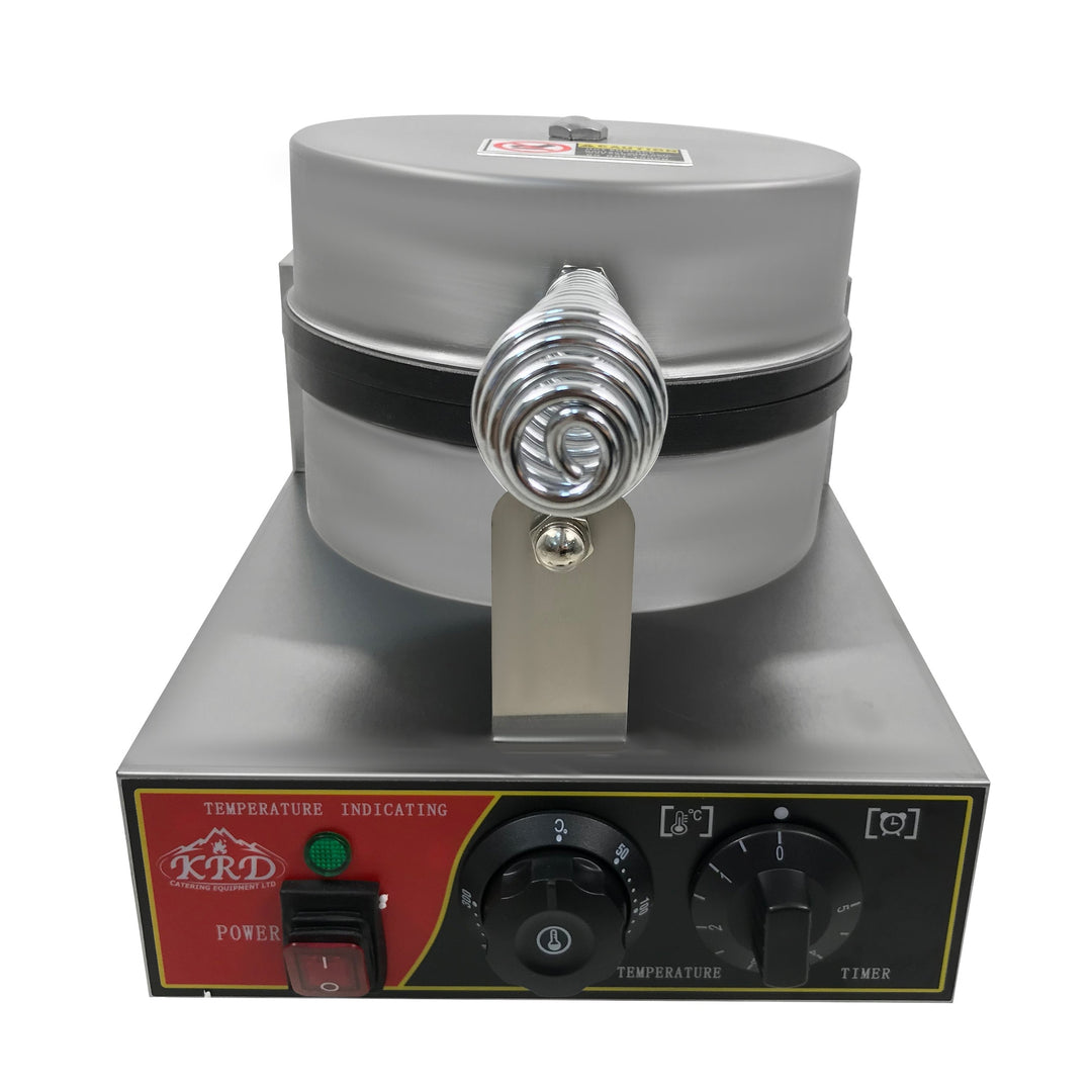 KRD Heavy Duty 1-Plate electric waffle machine 1200W KR-WM-1, stainless steel, temperature control, commercial kitchen equipment.