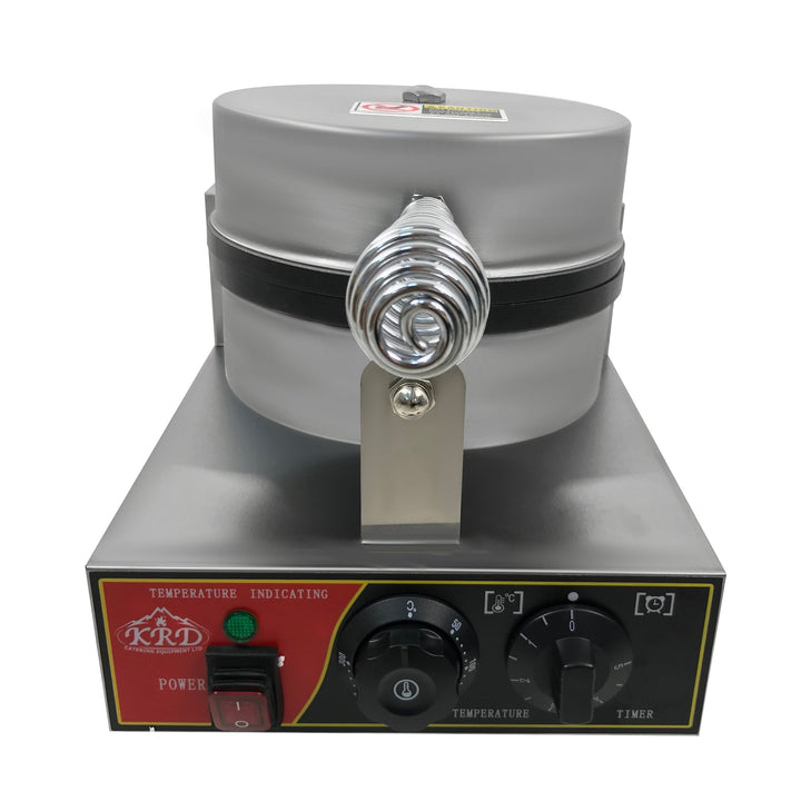 KRD Heavy Duty 1-Plate electric waffle machine 1200W KR-WM-1, stainless steel, temperature control, commercial kitchen equipment.