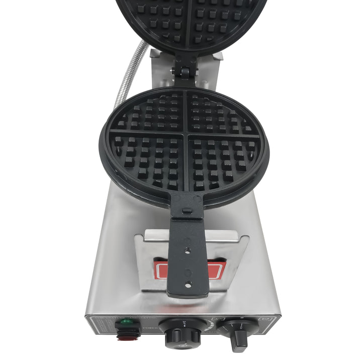 KRD Heavy Duty 1-Plate electric waffle machine 1400W KR-WM-1A, stainless steel commercial kitchen equipment for perfect Belgian waffles.