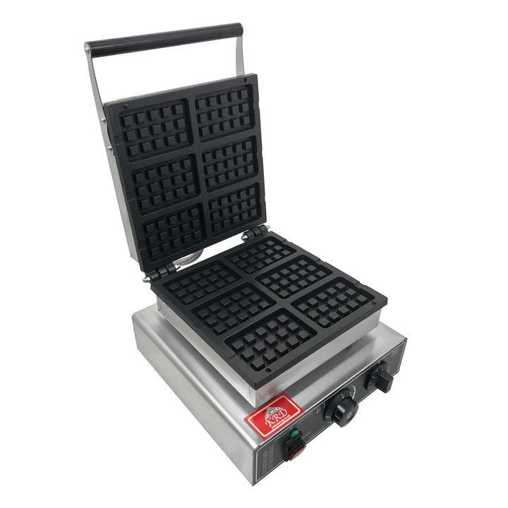 KRD Heavy Duty  Commercial Square Waffle machine 1750W  KRW-6B with stainless steel design and non-stick cooking plates.