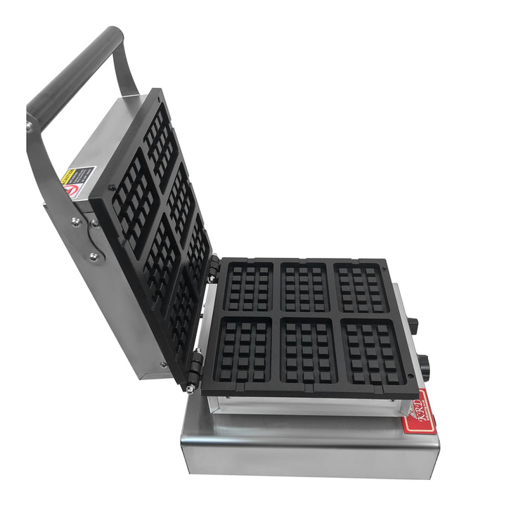 KRD Heavy Duty  Commercial Square Waffle machine 1750W  KRW-6B featuring stainless steel design and square waffle plates.