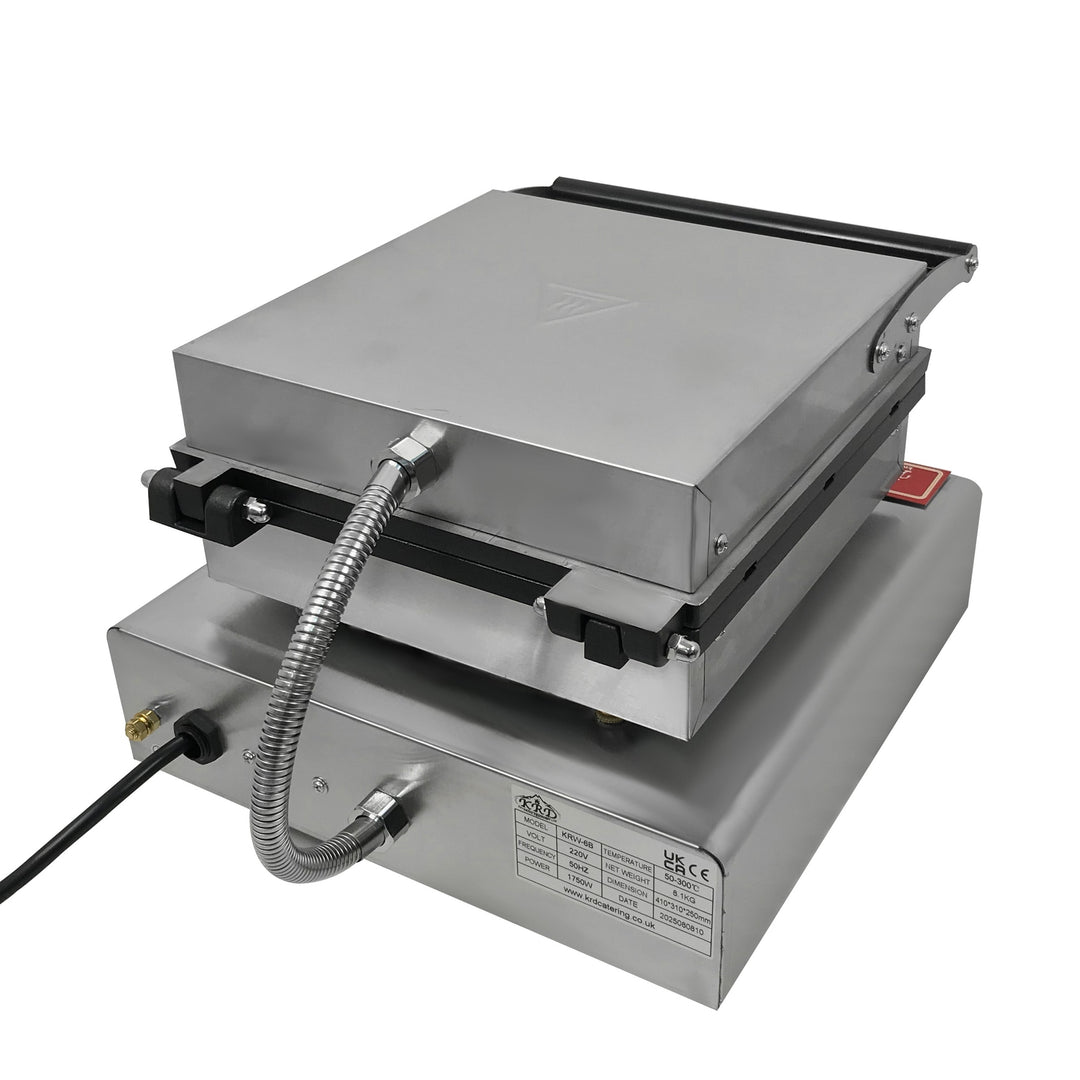 KRD Heavy Duty  Commercial Square Waffle machine 1750W  KRW-6B in stainless steel construction for restaurant equipment.