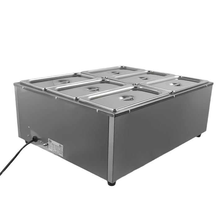 KRD Electric Bain Marie With 6x1/6GN Pans And Lids Countertop KRB-6V in stainless steel, ideal for commercial catering.