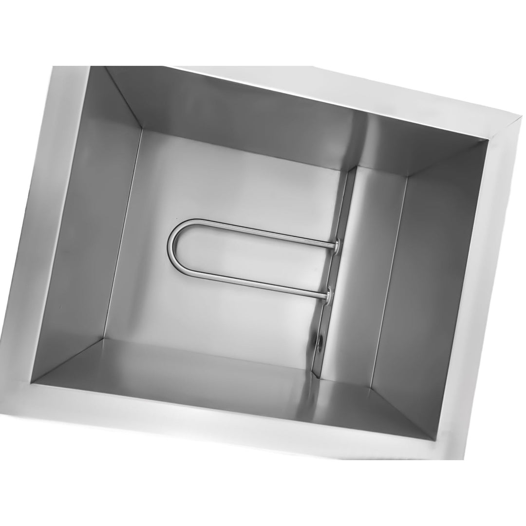 Interior view of a stainless steel bain marie with heating element, ideal for commercial catering equipment.