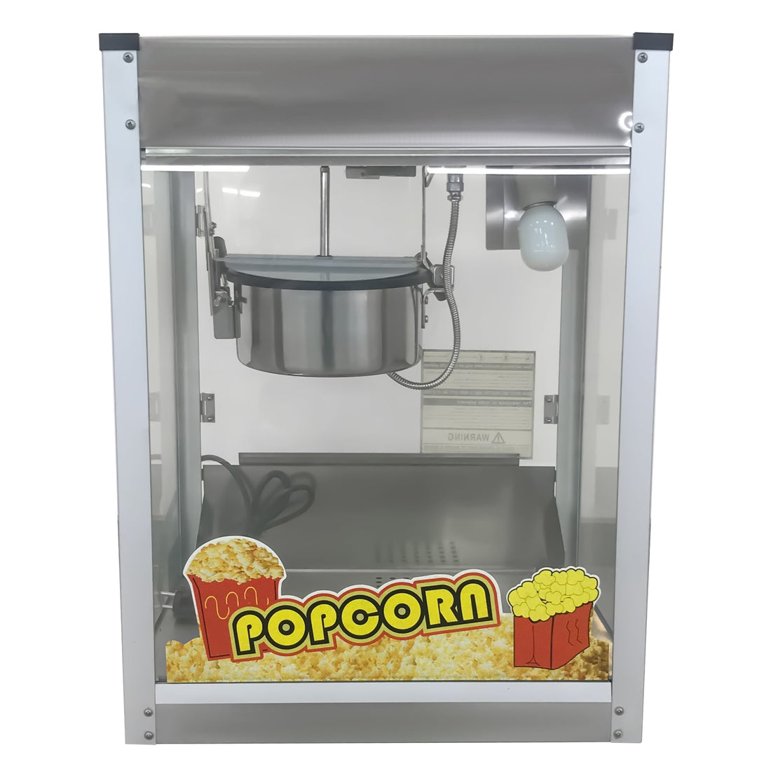 KRD Commercial Tabletop Electric popcorn machine 1400KW KR-2488 with stainless steel and glass design, ideal for commercial catering.