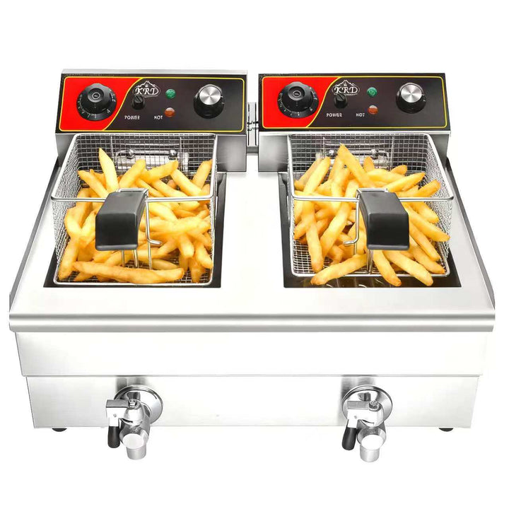 KRD Countertop Electric Twin Tank Fryer With Tap 2x 13 Litres
