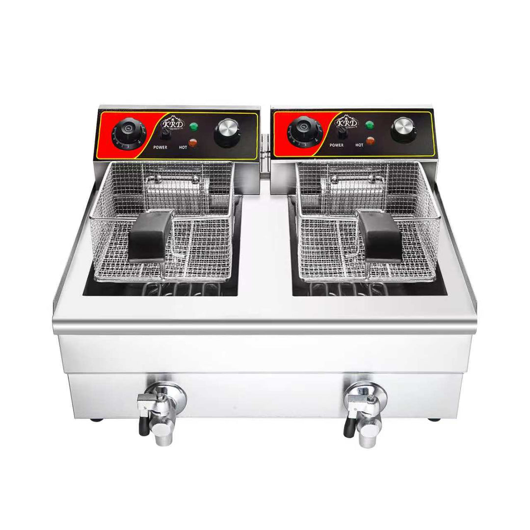 KRD Countertop Electric Twin Tank Fryer With Tap 2x 13 Litres