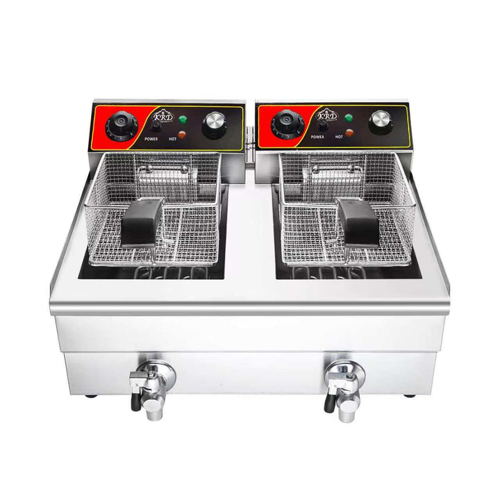 KRD Countertop Electric Twin Tank Fryer With Tap 2x 13 Litres