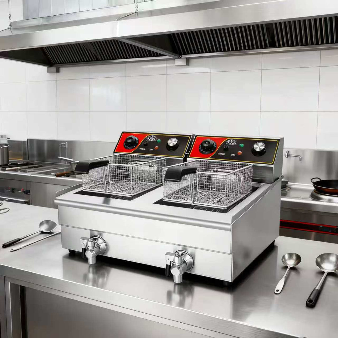 KRD Countertop Electric Twin Tank Fryer With Tap 2x 13 Litres