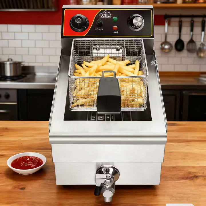 KRD Countertop Electric Single Tank Fryer With Drain Tap 13 Litres