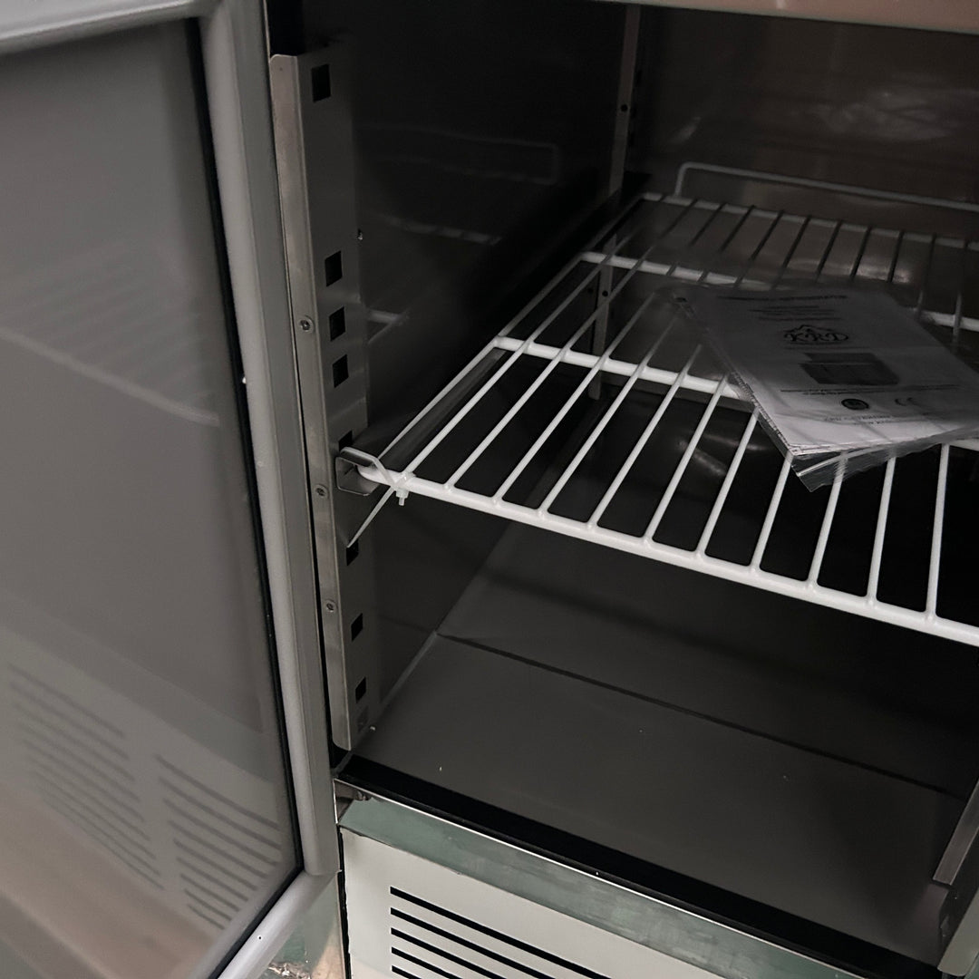 Interior view of KRD Refrigerated Counter 2 doors Depth 700mm 240 Litres with adjustable shelving for efficient storage.