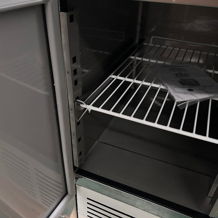 Interior view of KRD Refrigerated Counter 2 doors Depth 700mm 240 Litres with adjustable shelving for efficient storage.