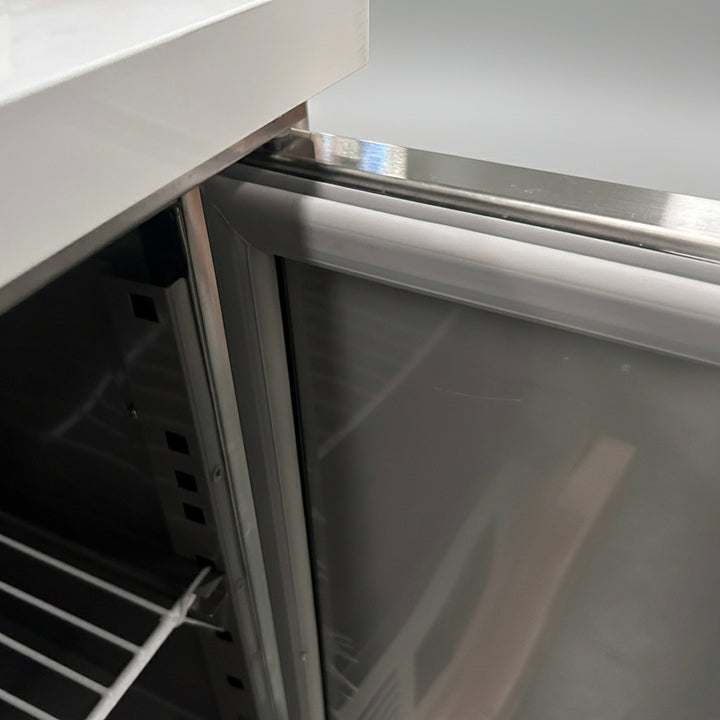 KRD Refrigerated Counter 2 doors Depth 700mm 240 Litres inside view showcasing stainless steel design and storage space.