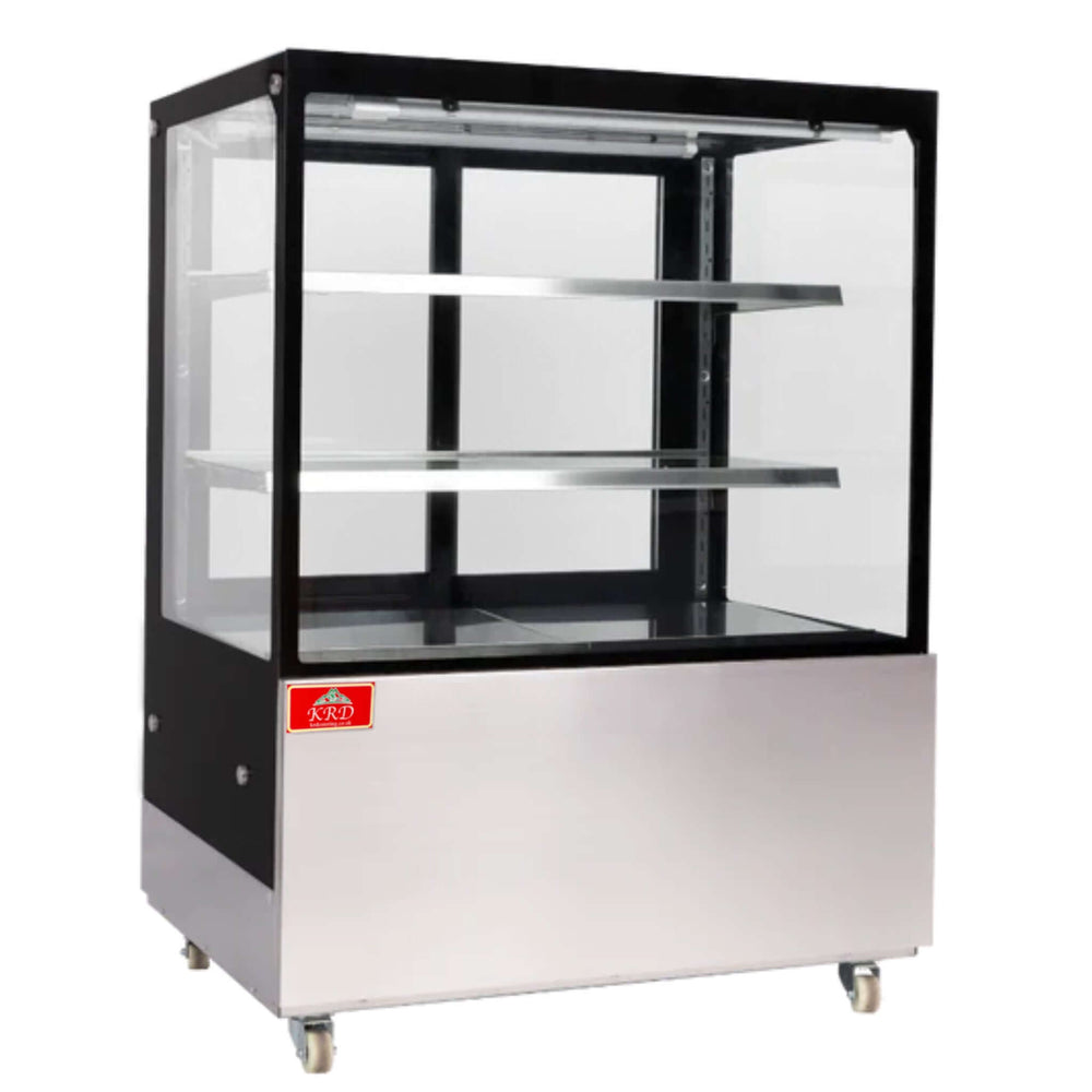 KRD Commercial Standing Heated Display Cabinet food warmer 2 Shelves 310 Litres 90cm with stainless steel and glass construction.