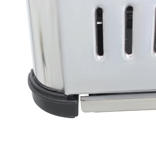 Close-up of the KRD Commercial Four-slice Electric Toaster 2kw KR-4BATS, emphasizing stainless steel and crumb tray. Commercial catering equipment.