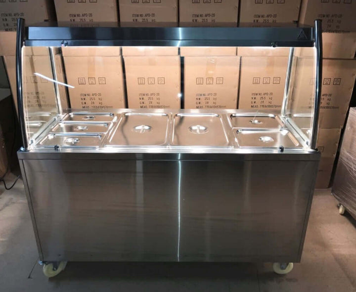 KRD Professional Glass Bain Marie Showcase Heated Display 180cm Hot Cupboard 5xGN1/1