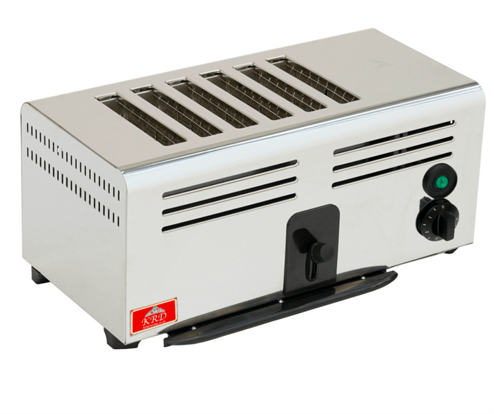 KRD Commercial 6 Slice Toaster Electric Classic 6ATSC, stainless steel construction, 6 slots, commercial kitchen equipment.