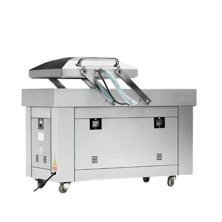 KRD Automatic Double Bell Digital Chamber Vacuum Pack Machine 900W in silver, ideal for food and material sealing.