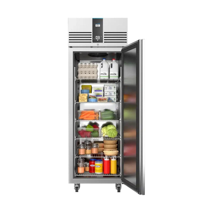 FOSTER EP700H: 600 Ltr Cabinet Refrigerator featuring stainless steel single door, adjustable shelves, and energy-efficient design.
