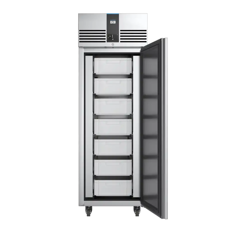 Foster EcoPro G3 1 Door 600Ltr Fish Fridge Cabinet Refrigerator with five fish boxes, stainless steel exterior, for commercial catering.