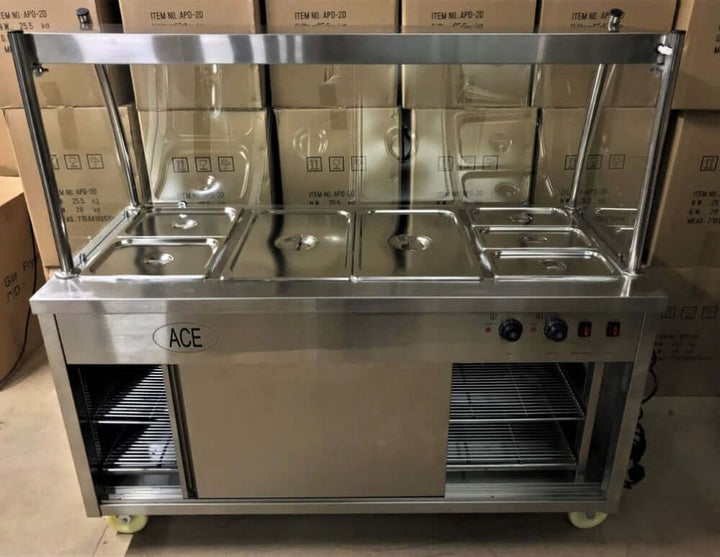 KRD Professional Glass Bain Marie Showcase Heated Display 180cm Hot Cupboard 5xGN1/1