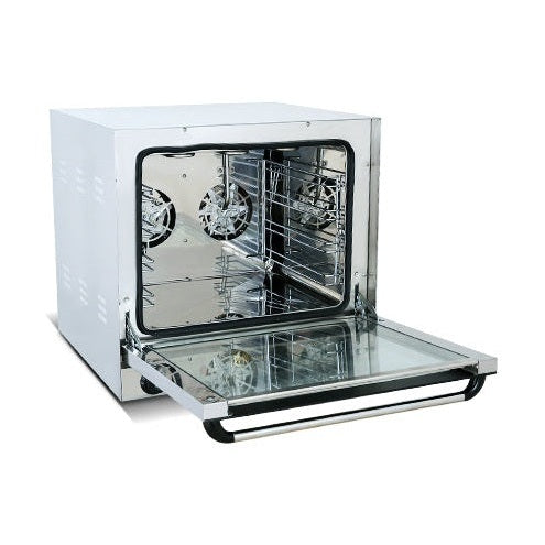 KRD Commercial Convection Oven with Steam Perspective convection oven 2.6KW KR-1A featuring a stainless steel interior and open door