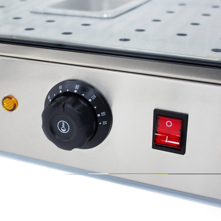 KRD Commercial Display Showcase 1.5KW KR-702 temperature control panel on stainless steel surface, essential for commercial catering equipment.