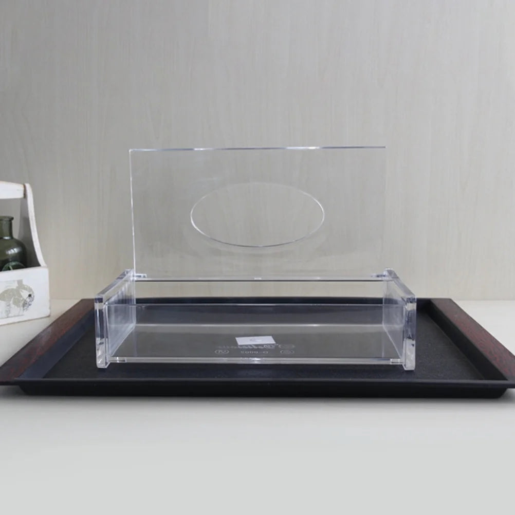 KRD Japanese Sushi Tray Vanity Tray Serving Platter Dessert Tray 325x190x16mm on a wooden surface, featuring a transparent lid.