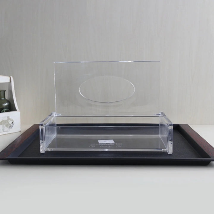 KRD Japanese Sushi Tray Vanity Tray Serving Platter Dessert Tray 325x190x16mm on a wooden surface, featuring a transparent lid.