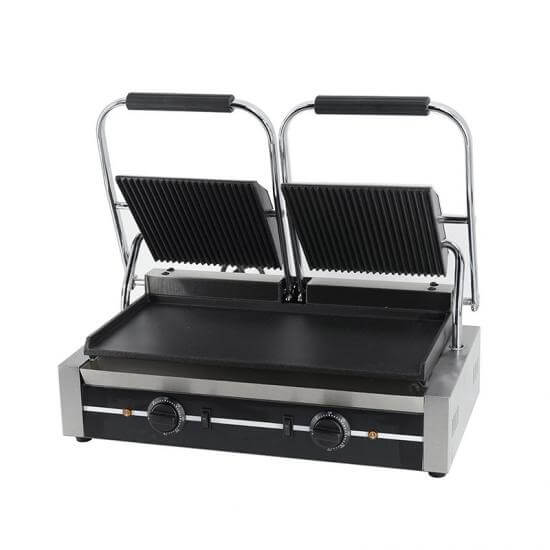 KRD Commercial Panini Press Grill Double, TOP Grooved bottom flat  PG-2SC