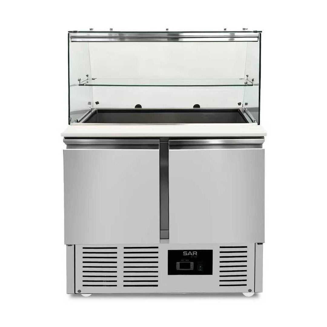 KRD 2 Door Saladette Counter Fridge with Chopping Board &amp; Glass Top THS900FVG