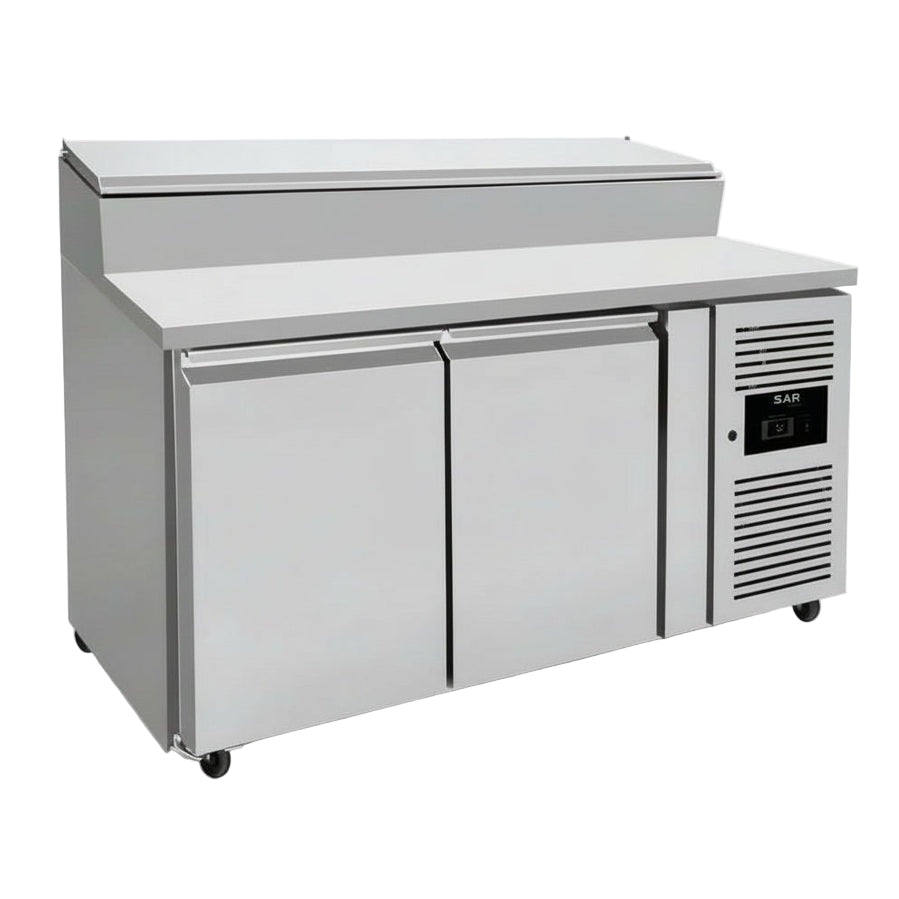 KRD Saladette Preparation Counter 2 doors 7x GN1/3 1510x800x1085mm, stainless steel commercial fridge for catering kitchen use.