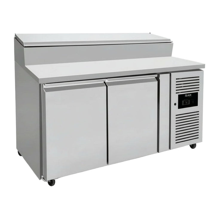 KRD Saladette Preparation Counter 2 doors 7x GN1/3 1510x800x1085mm, stainless steel commercial fridge for catering kitchen use.