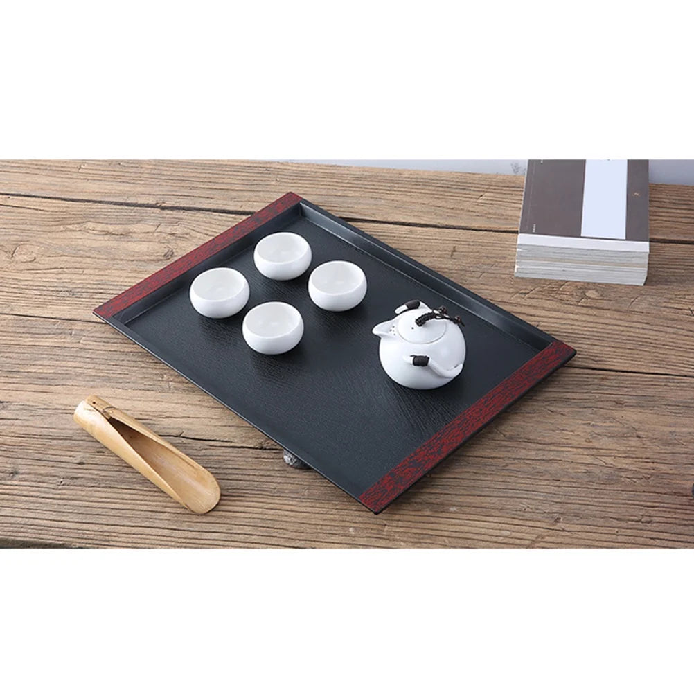 KRD Japanese Sushi Tray Vanity Tray Serving Platter Dessert Tray 325x190x16mm with teapot and cups on wooden surface.
