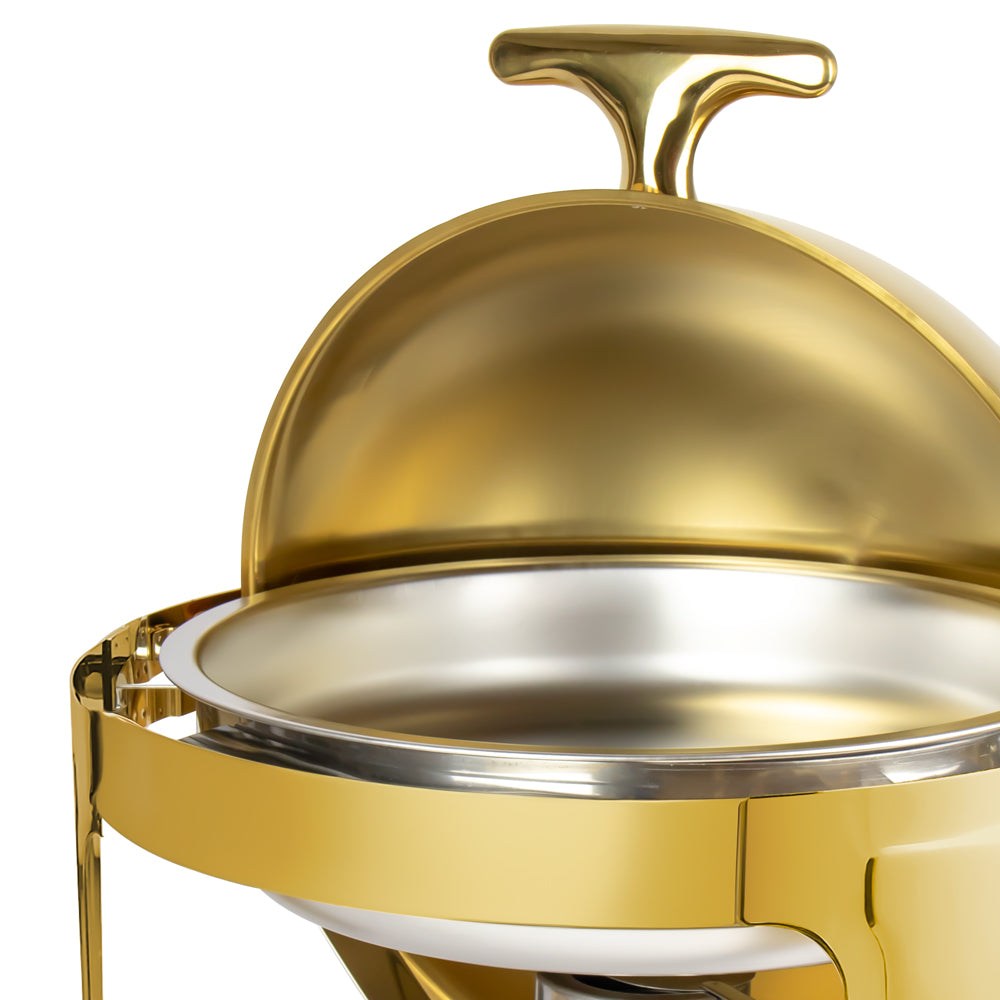 KRD Professional Gold Roll top Chafer Round Stainless steel Mirror polish 6.5 litres DT-C3101