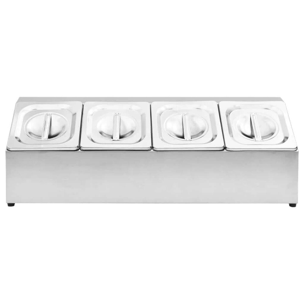 KRD commercial condiment holder with 4 GN1/6 pans, durable stainless steel design for restaurants and food service.