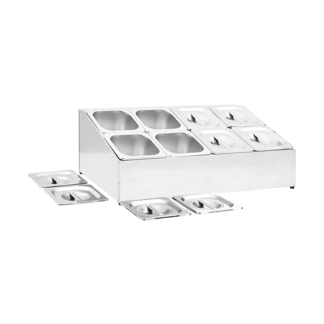 KRD Commercial Condiment Holder including 8xGN1/6 Pans & Lids
