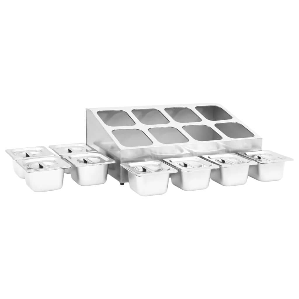 KRD Commercial Condiment Holder including 8xGN1/6 100mm Pans & Lids